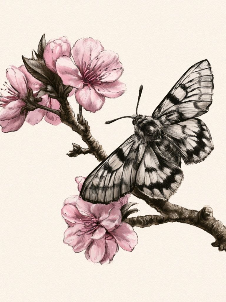 Cherry Blossom Butterfly Illustration Poster. poster — botanical art