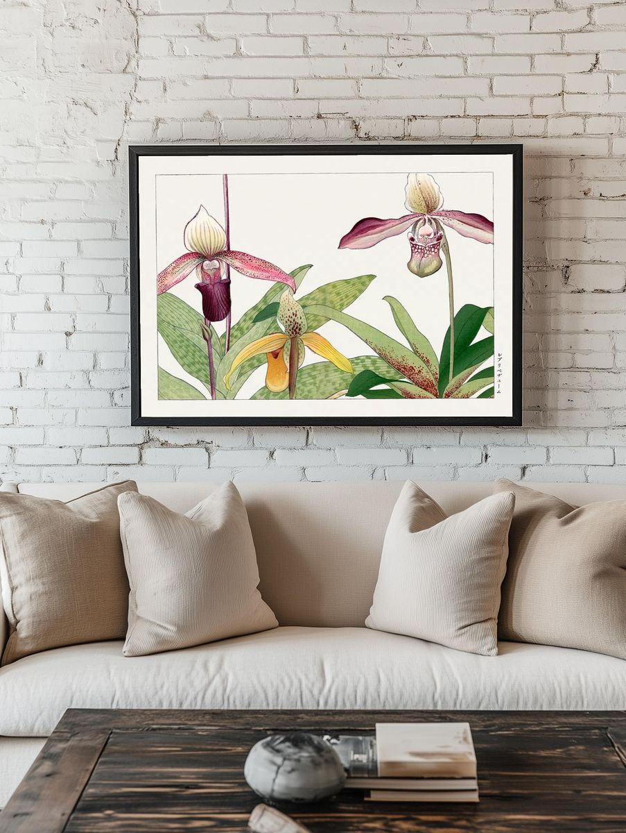 Orchid flower, Japanese woodblock art. room preview