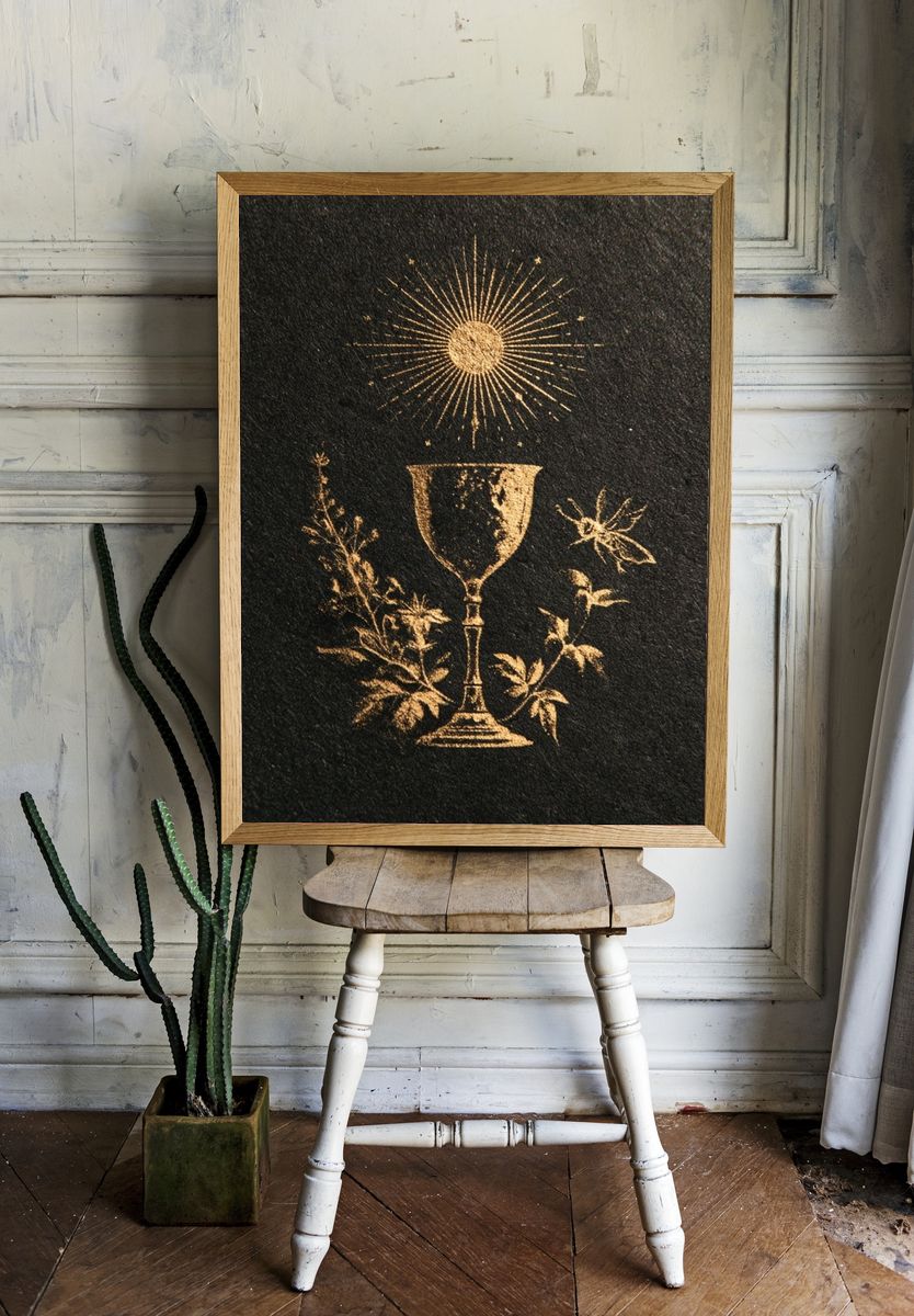 Golden Chalice Botanical Print. — room view 1