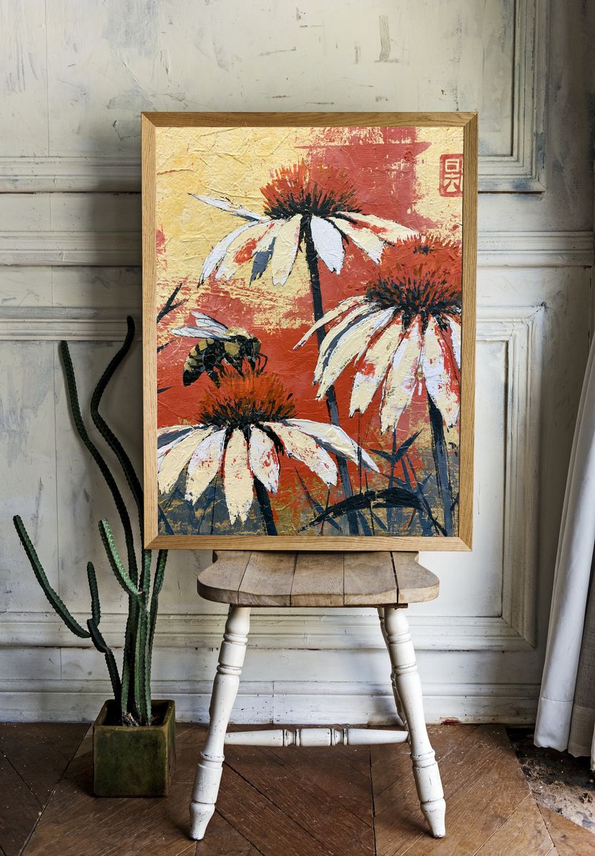 White Coneflowers Botanical Print. — room view 1