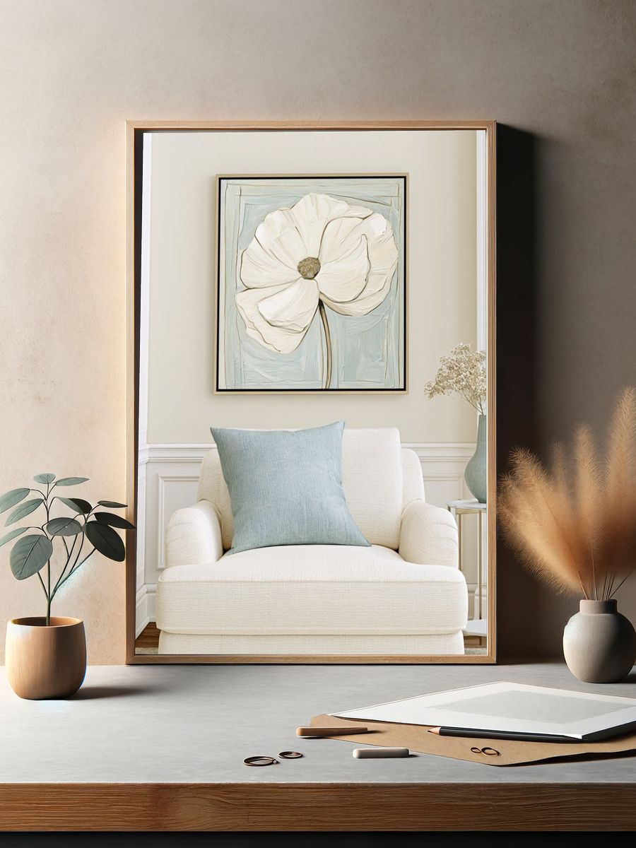 White Poppy Floral Illustration Poster. — room view 2