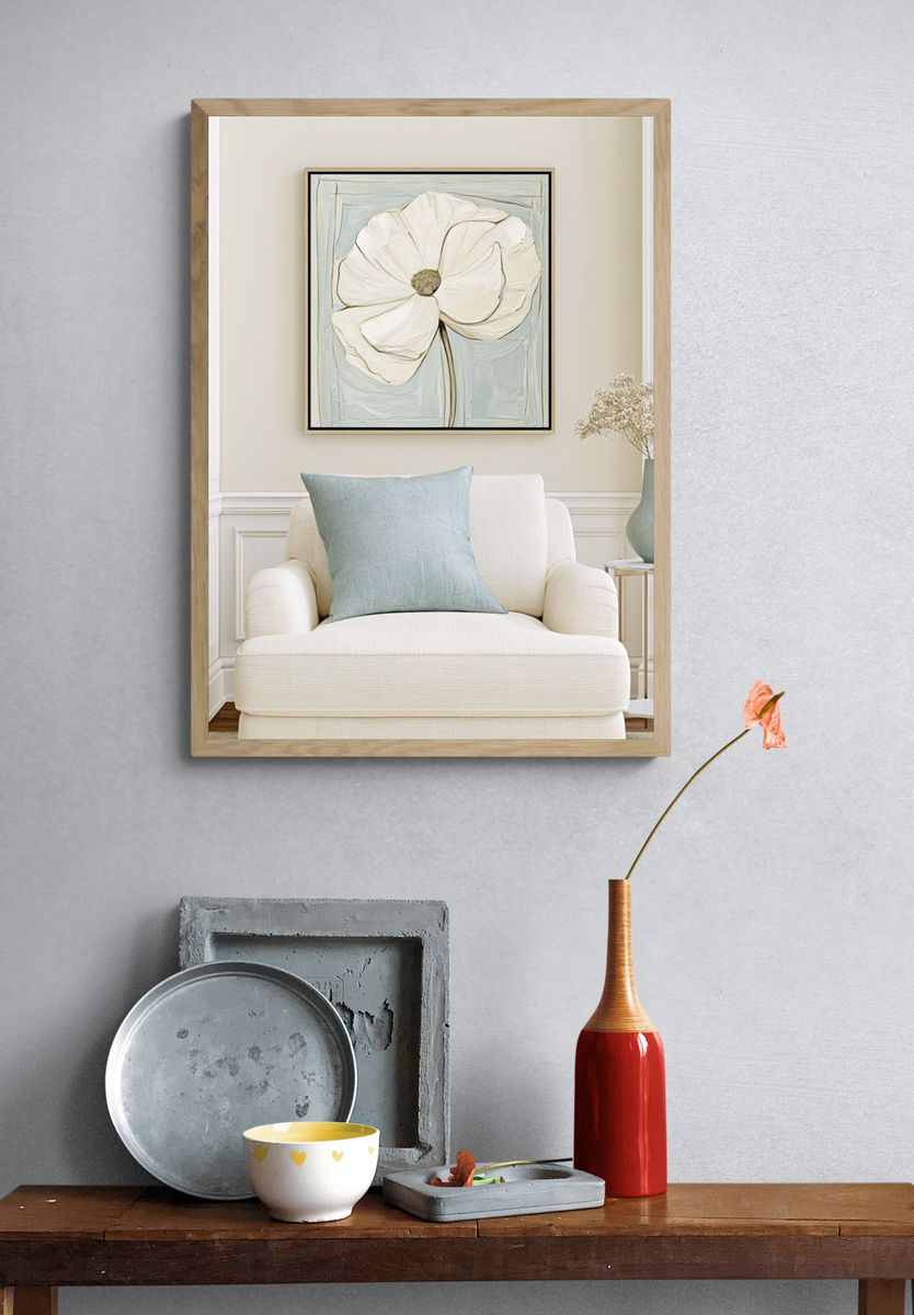 White Poppy Floral Illustration Poster. — room view 3