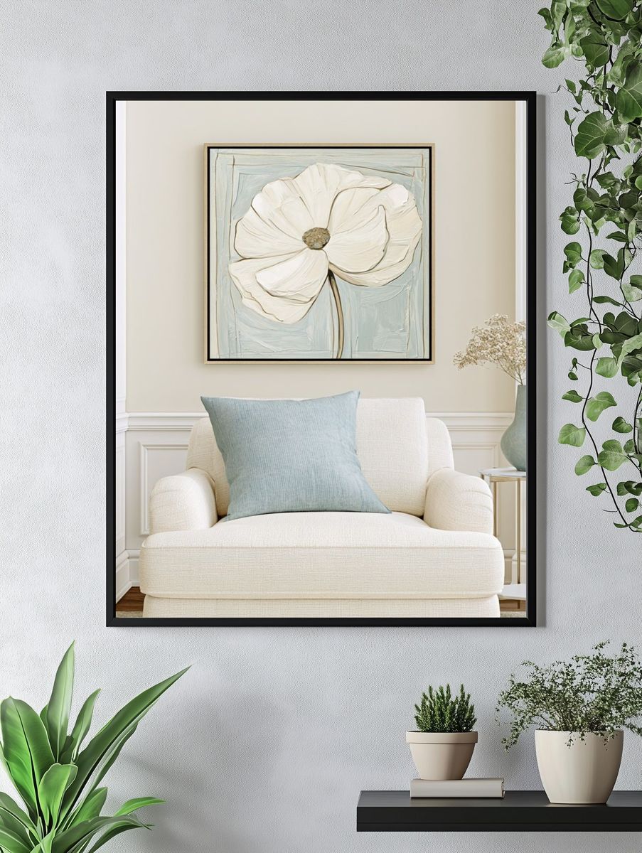 White Poppy Floral Illustration Poster. — room view 4