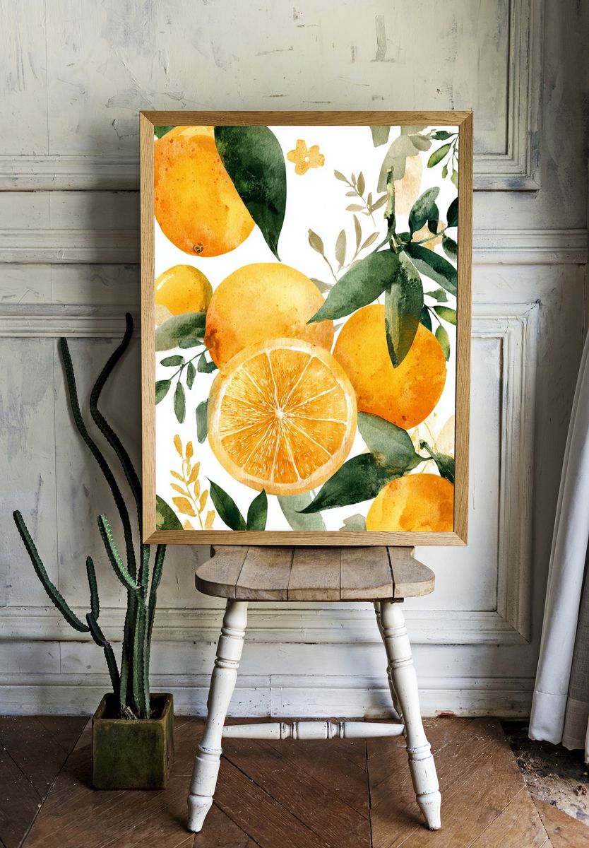 Citrus Leaves Watercolor Print room preview