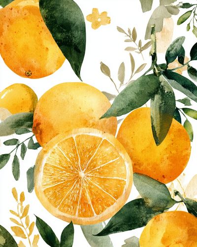 Citrus Leaves Watercolor Print. poster print