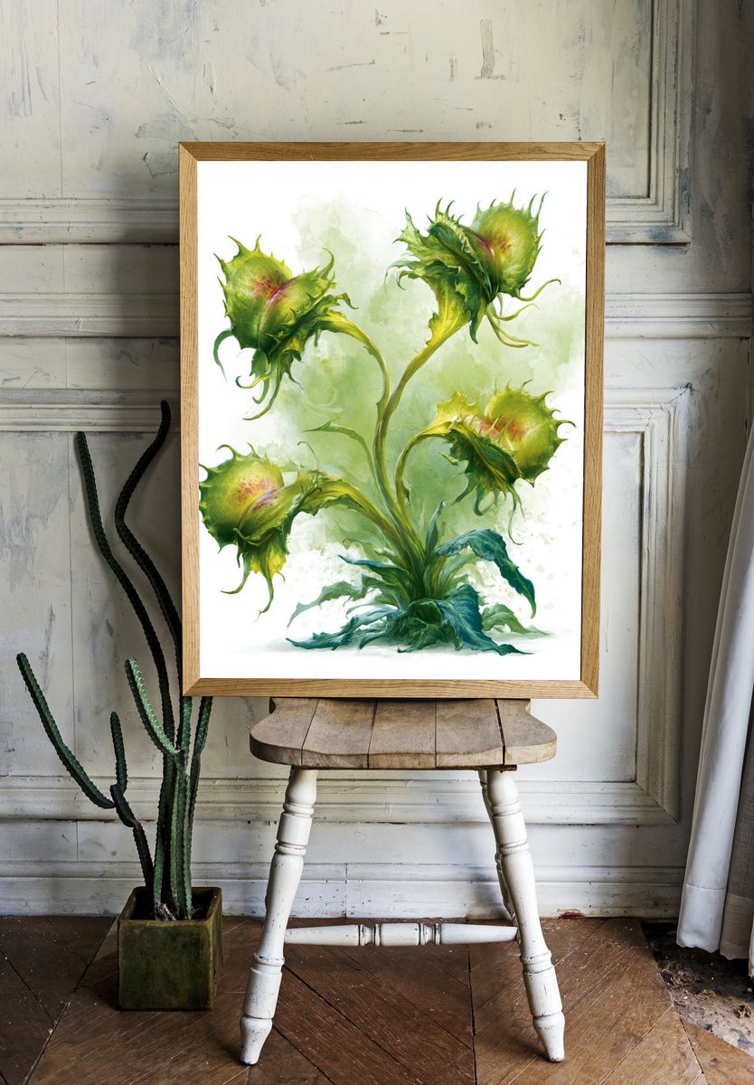 Green Carnivorous Plant Illustration Poster. — room view 1