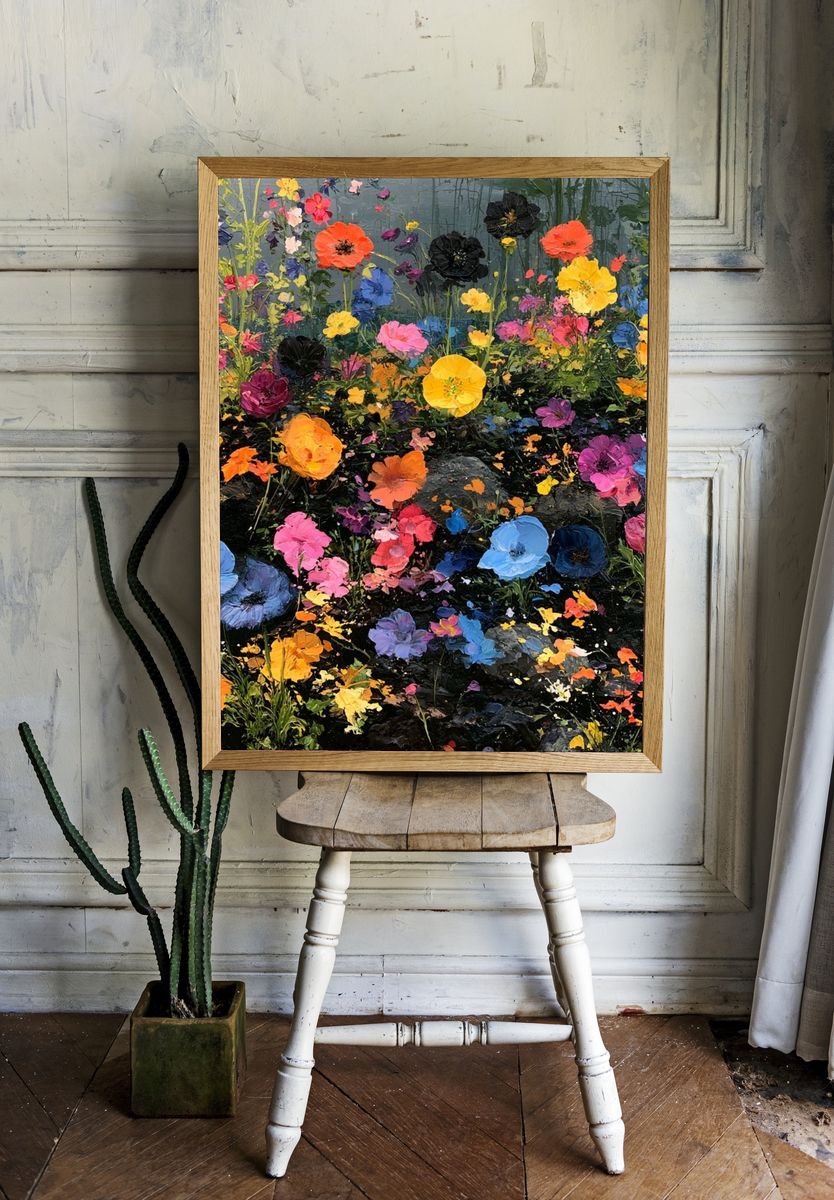 Colorful Wildflower Garden Print. — room view 1