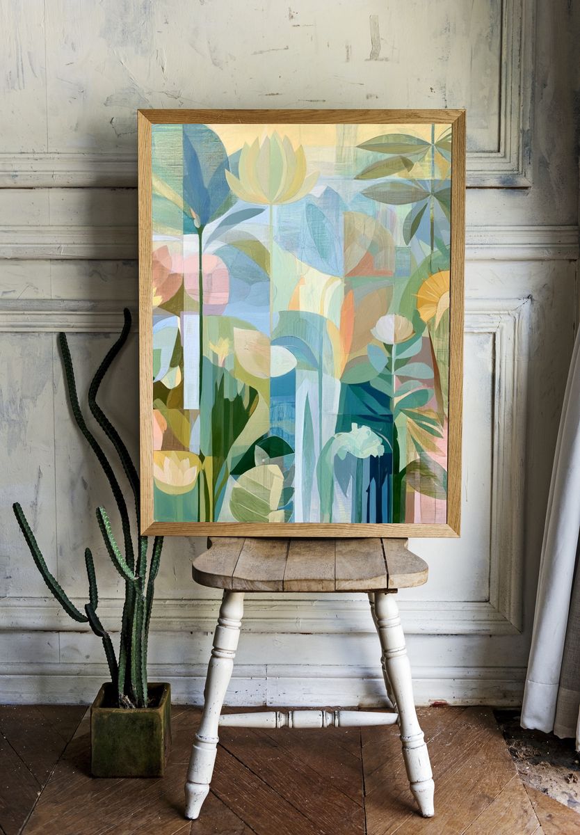 Pastel Botanical Garden Print. room preview