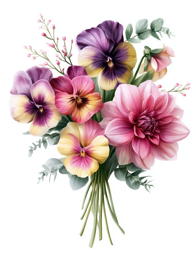 Pansy Bouquet Botanical Print. poster detail