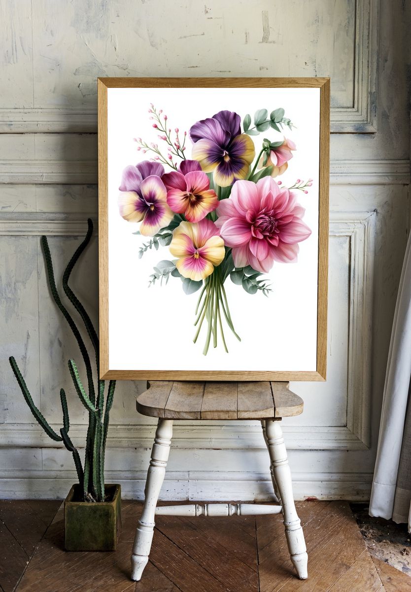 Pansy Bouquet Botanical Print. — room view 1
