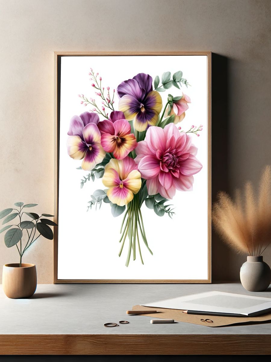 Pansy Bouquet Botanical Print. — room view 2