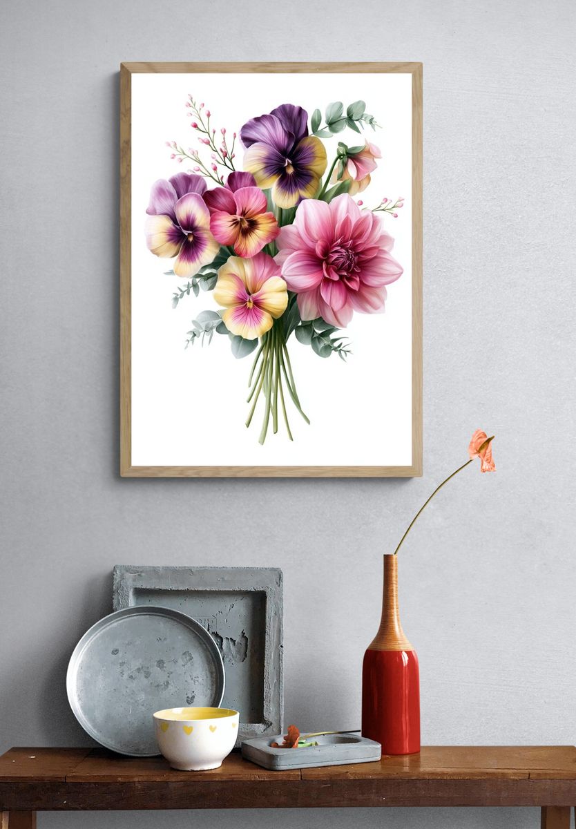Pansy Bouquet Botanical Print. — room view 3