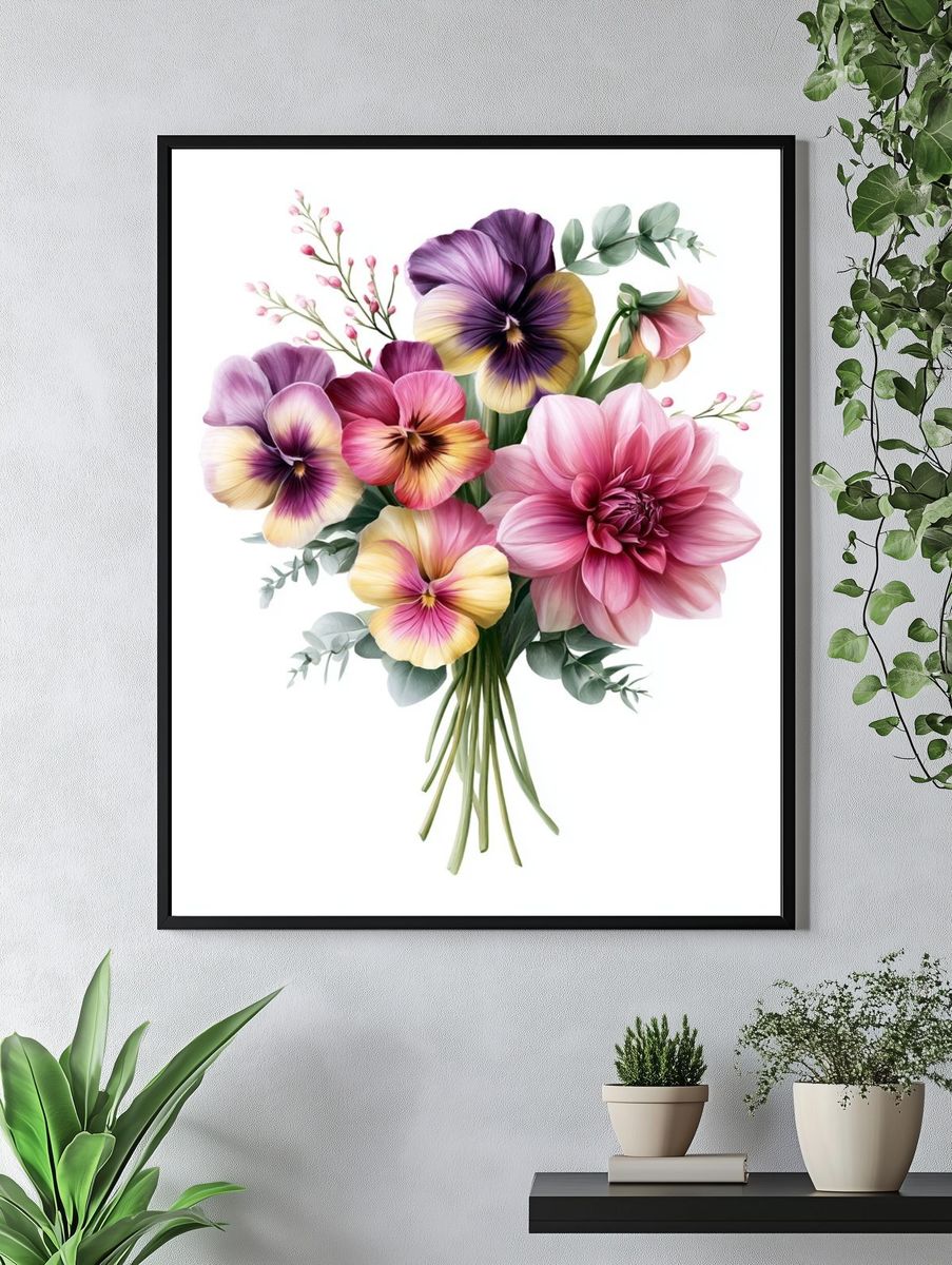 Pansy Bouquet Botanical Print. — room view 4