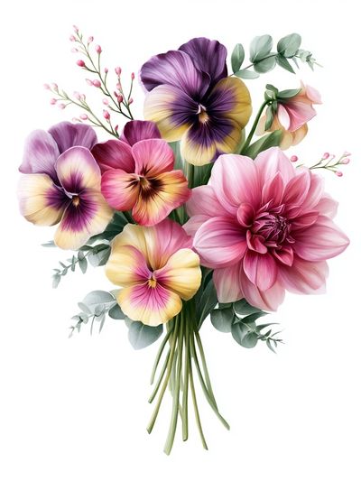 Pansy Bouquet Botanical Print.