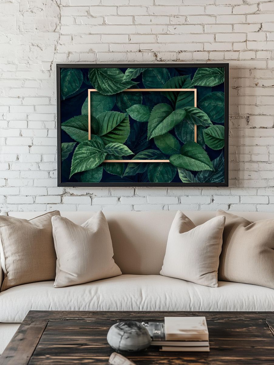 Gold rectangle frame metallic green. — room view 1
