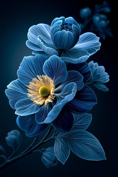 Blue Floral Bloom Poster.