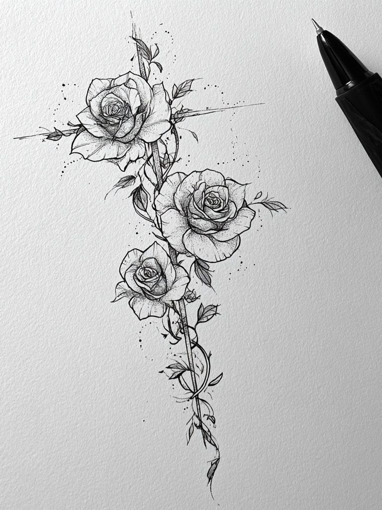 Rose Vine Line Art Poster. poster detail