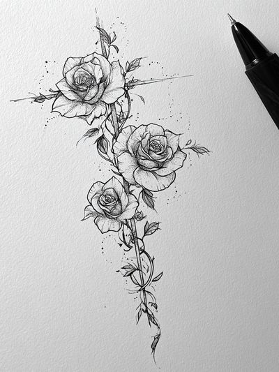 Rose Vine Line Art Poster. poster