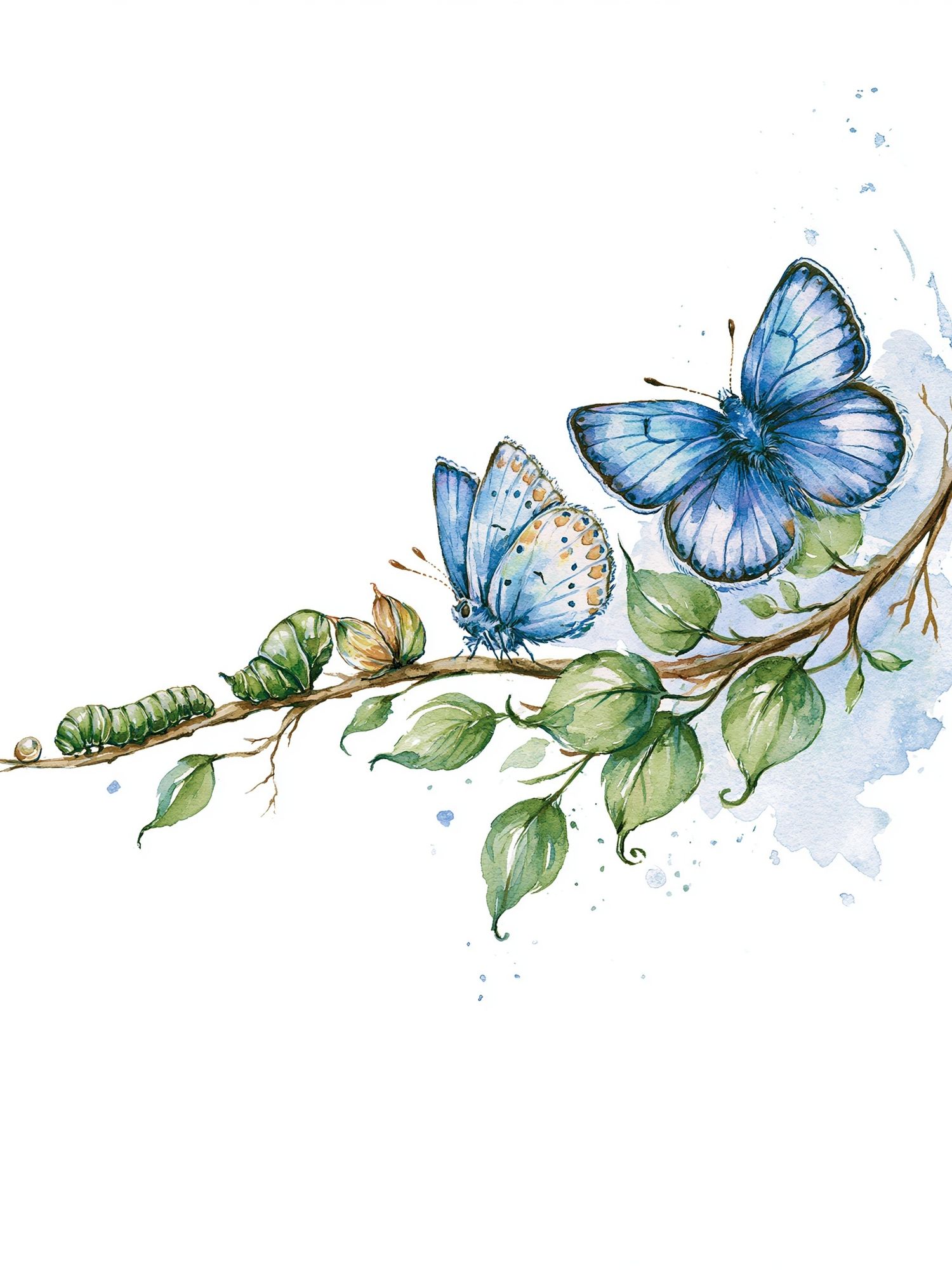 Blue Butterfly Branch Watercolor Print. poster detail