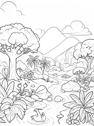 Tropical Jungle Line Art Poster.