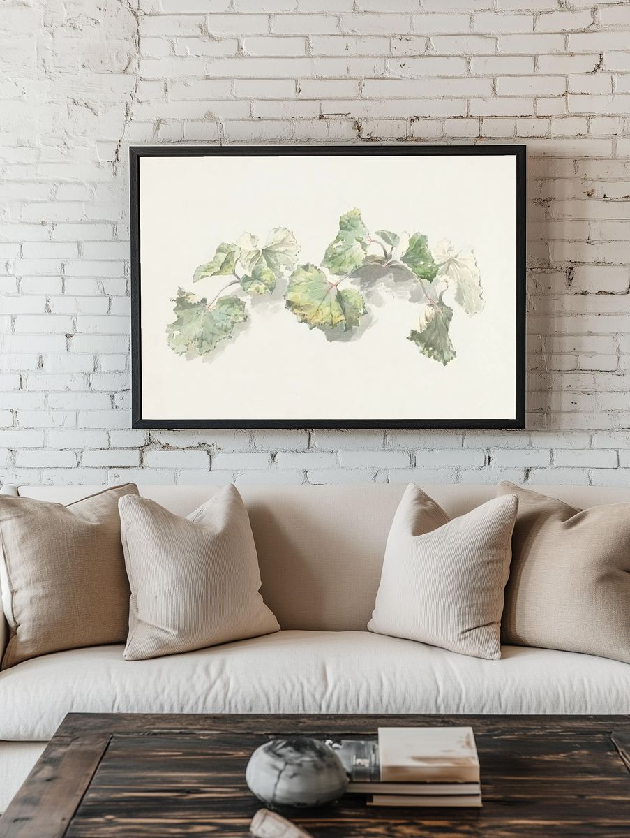 Soft Green Leaves Watercolor Print room preview