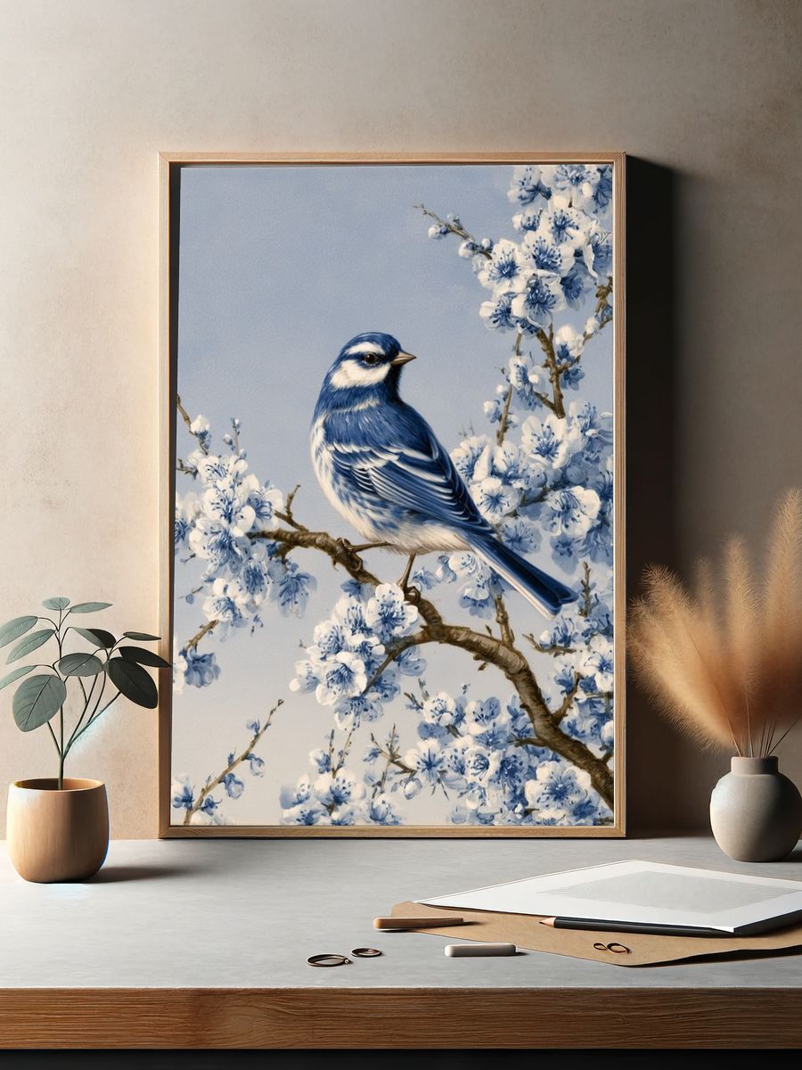 Bluebird Blossom Illustration Poster. — room view 2