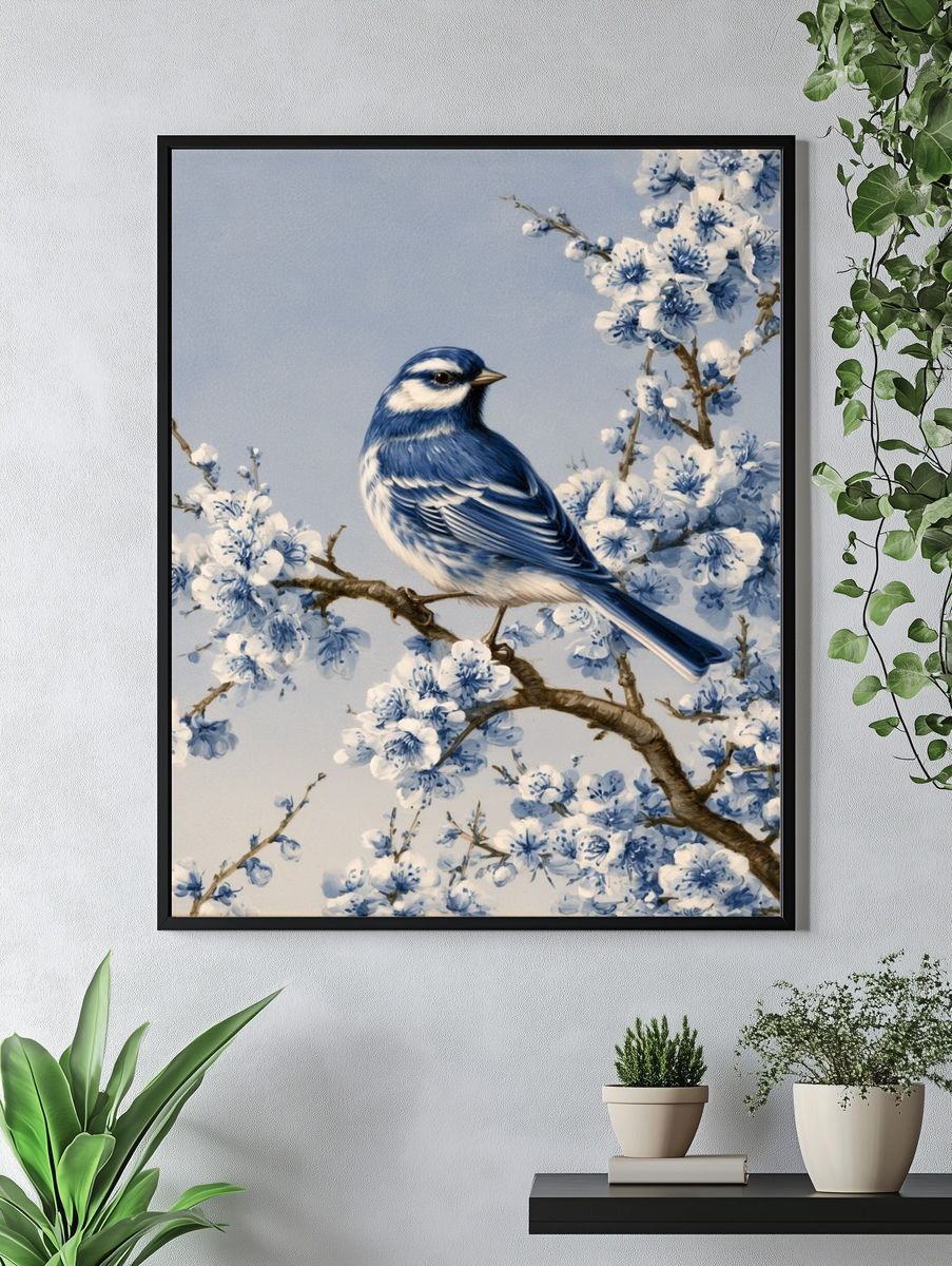 Bluebird Blossom Illustration Poster. — room view 4