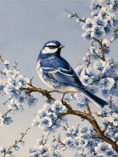 Bluebird Blossom Illustration Poster. poster