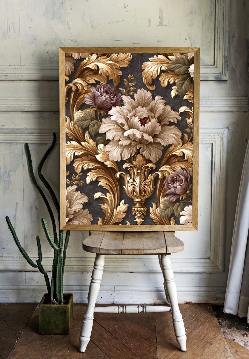 Baroque Floral Damask Poster. — room view 1