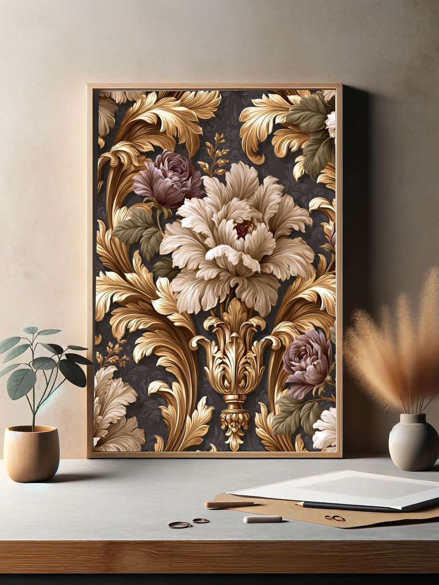 Baroque Floral Damask Poster. — room view 2