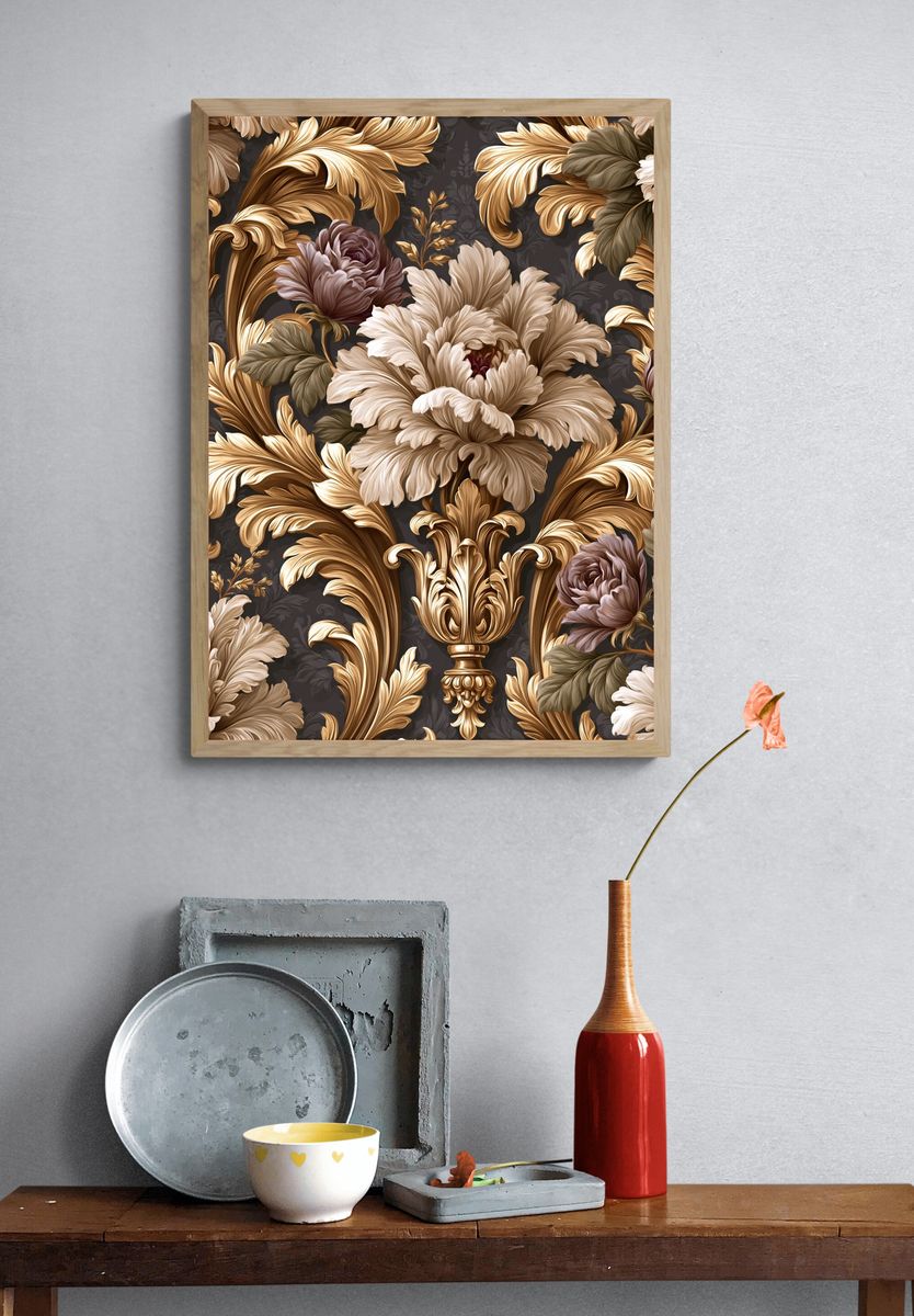 Baroque Floral Damask Poster. — room view 3