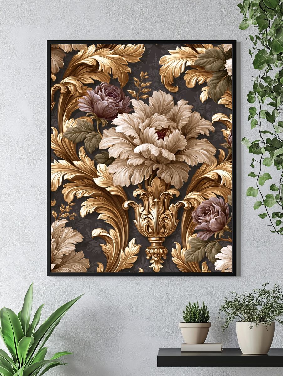 Baroque Floral Damask Poster. — room view 4