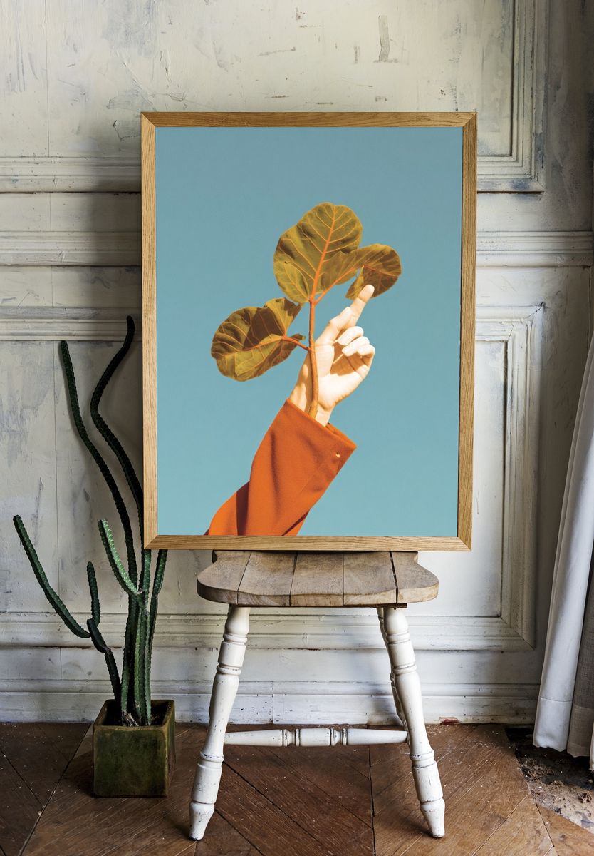 Hand and Leaf Minimalist Print. room preview