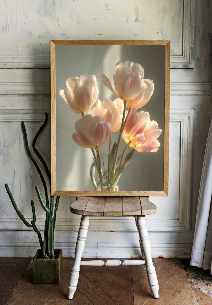 Soft Tulips in Sunlight Print room preview