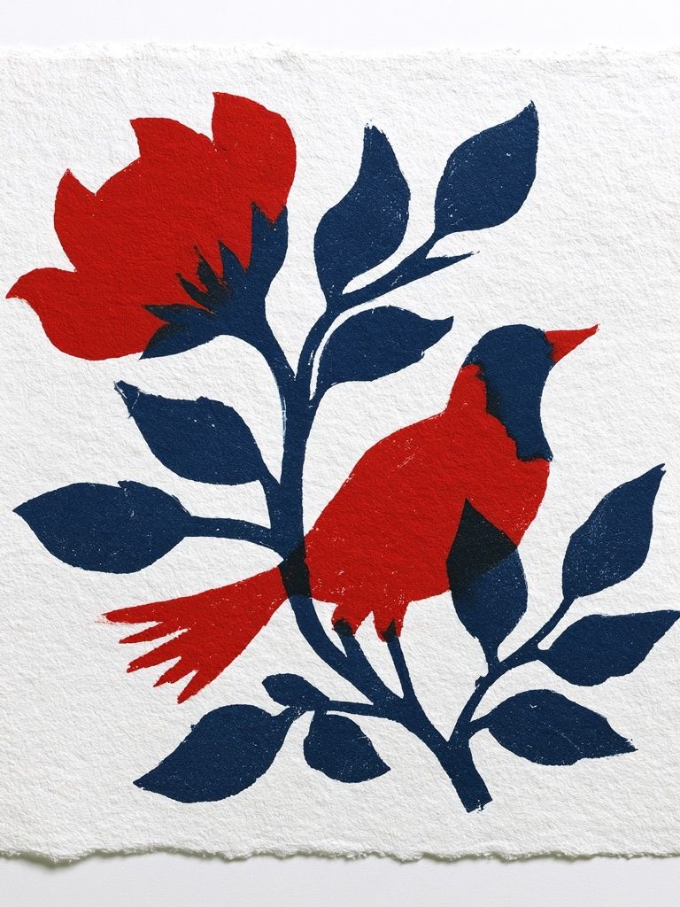 Red Floral Silhouette Illustration Poster. poster — botanical art