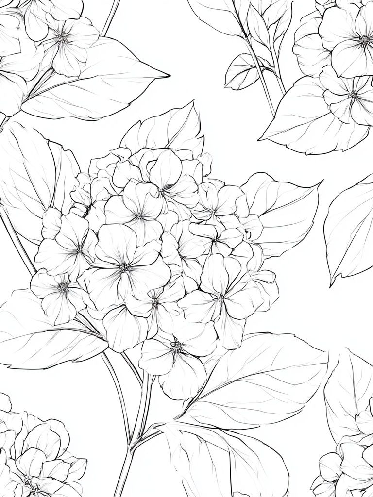 Hydrangea Bloom Line Art Poster. poster — botanical art
