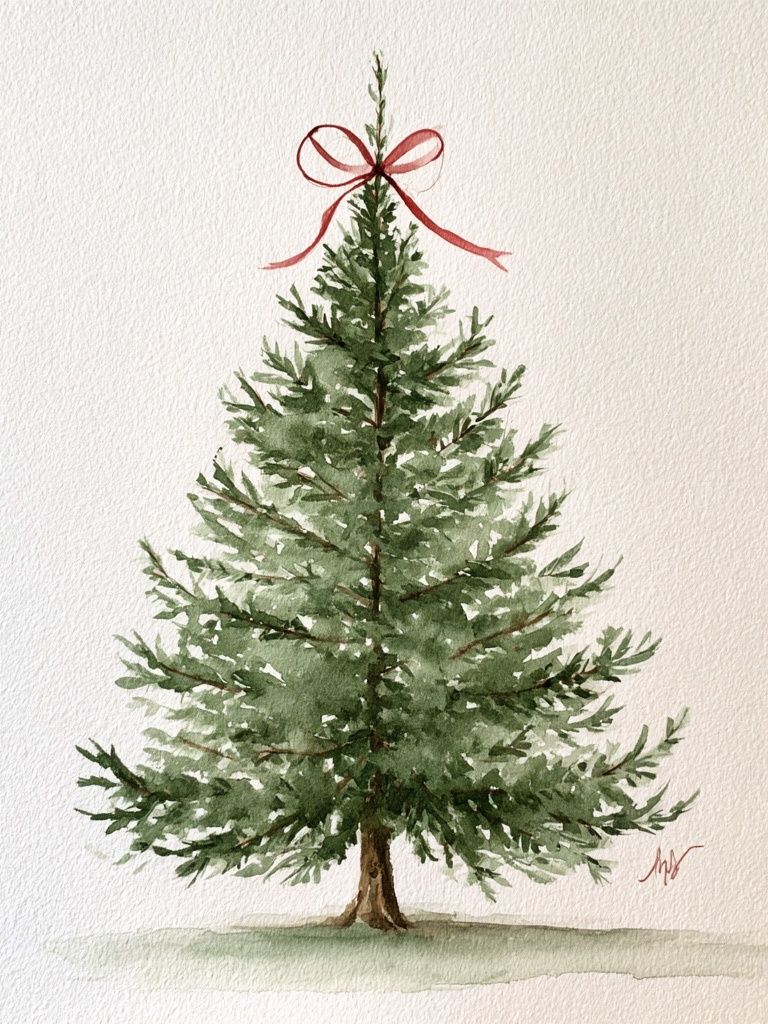Watercolor Christmas Tree Print. poster detail