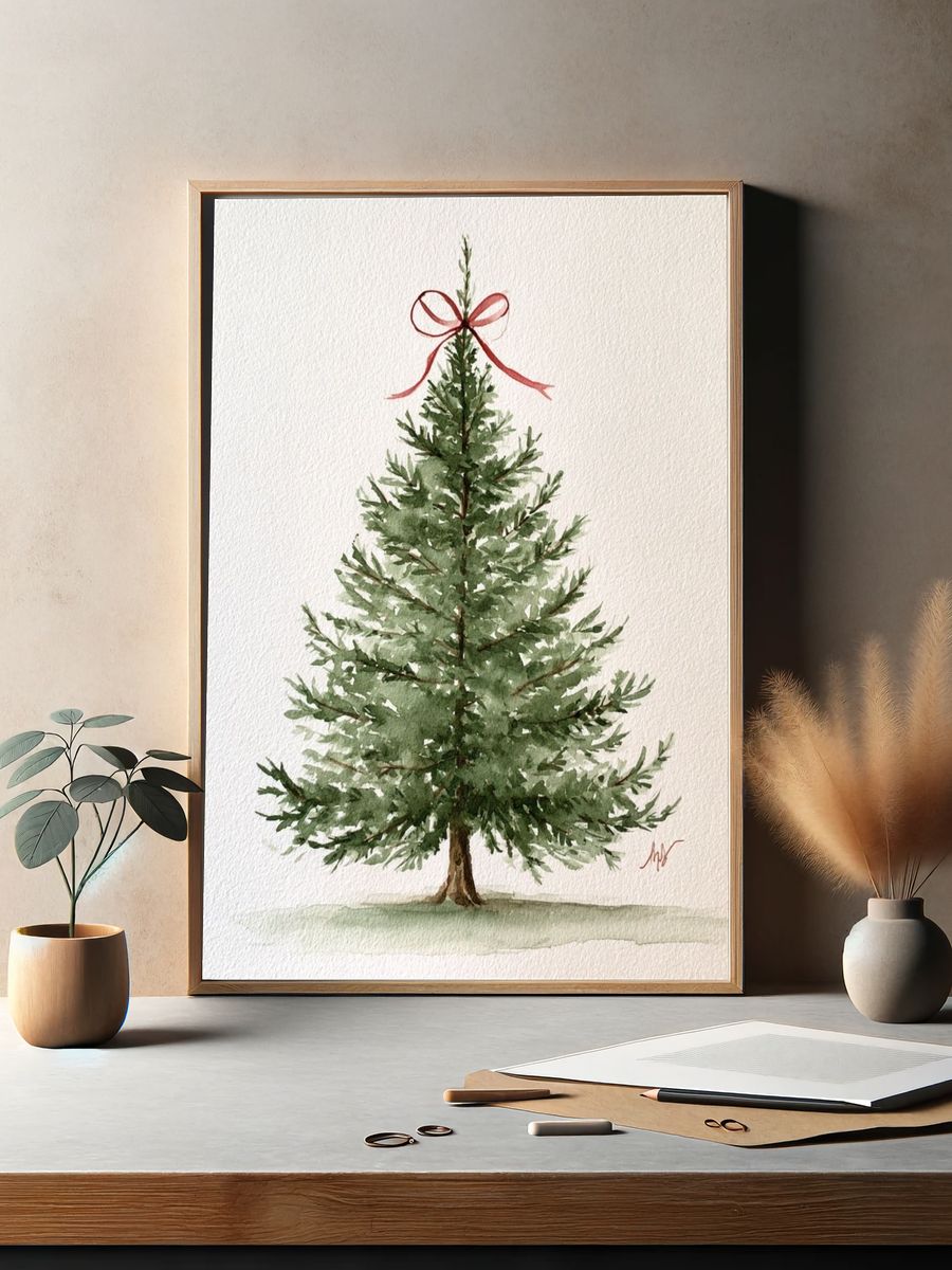 Watercolor Christmas Tree Print. — room view 2