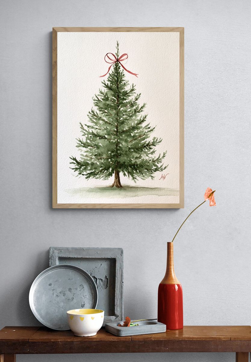 Watercolor Christmas Tree Print. — room view 3