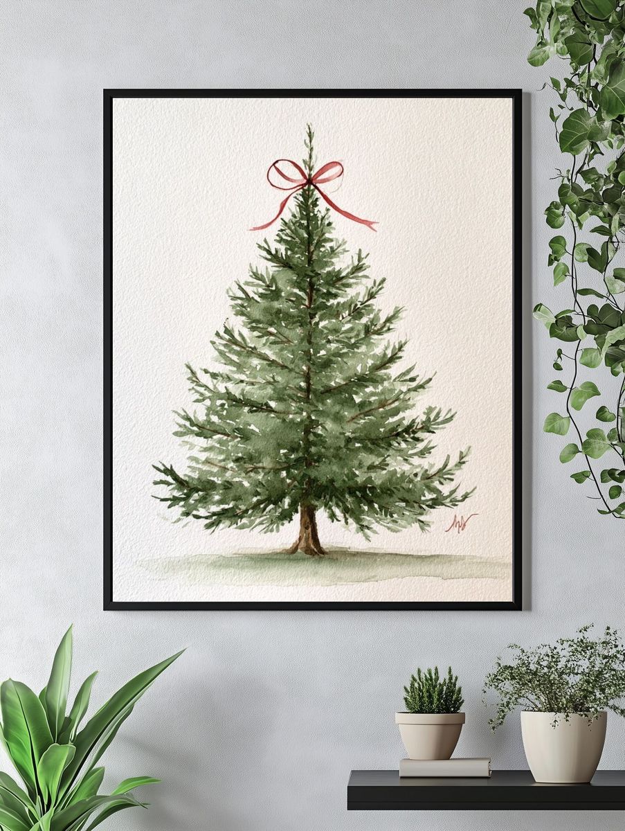 Watercolor Christmas Tree Print. — room view 4