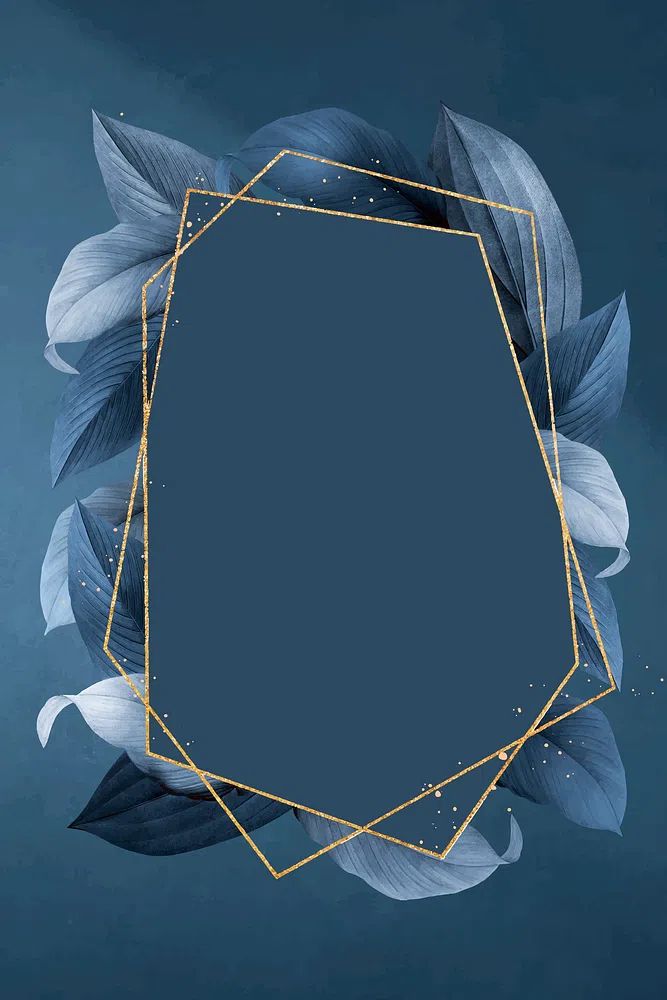 Hexagon foliage frame blue background. poster detail