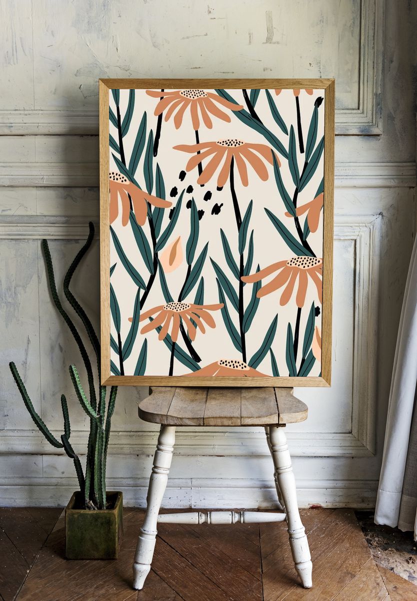 Flower mobile wallpaper, retro pattern room preview