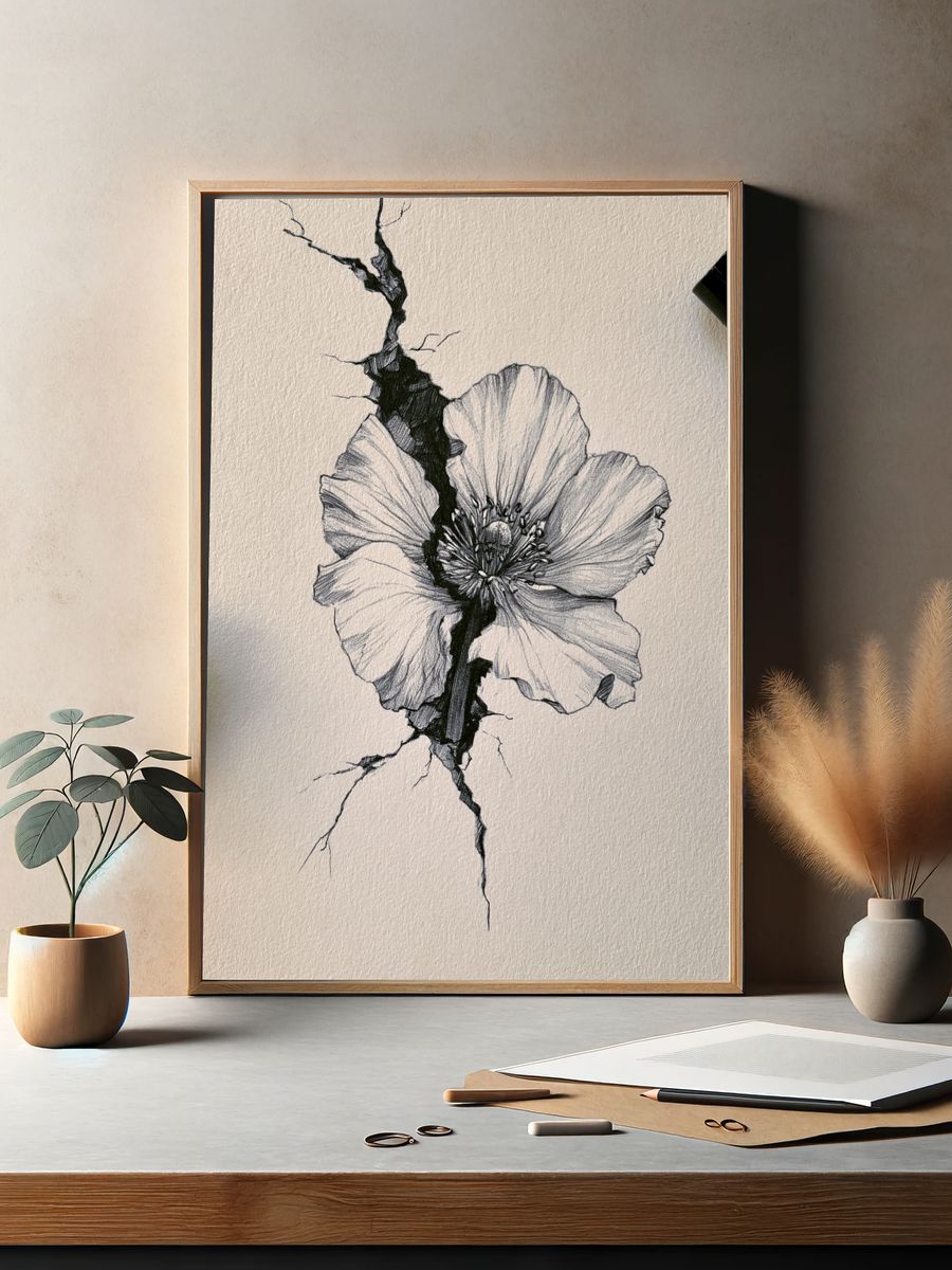Cracked Poppy Botanical Print. — room view 2