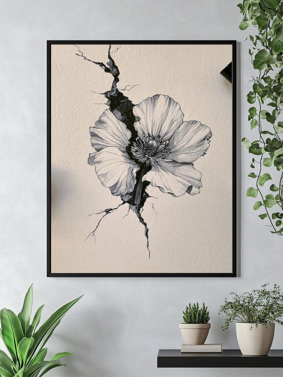 Cracked Poppy Botanical Print. — room view 4