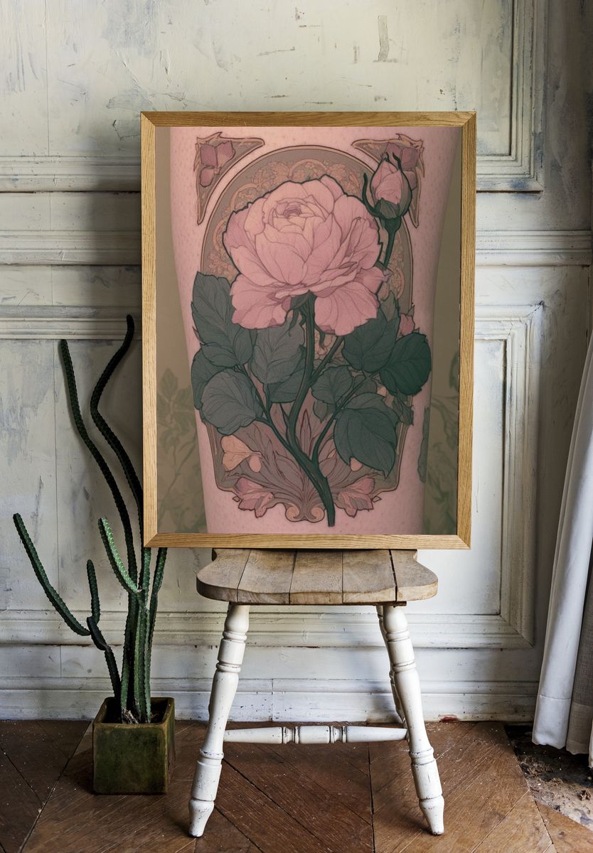 Pink Rose Botanical Print. — room view 1