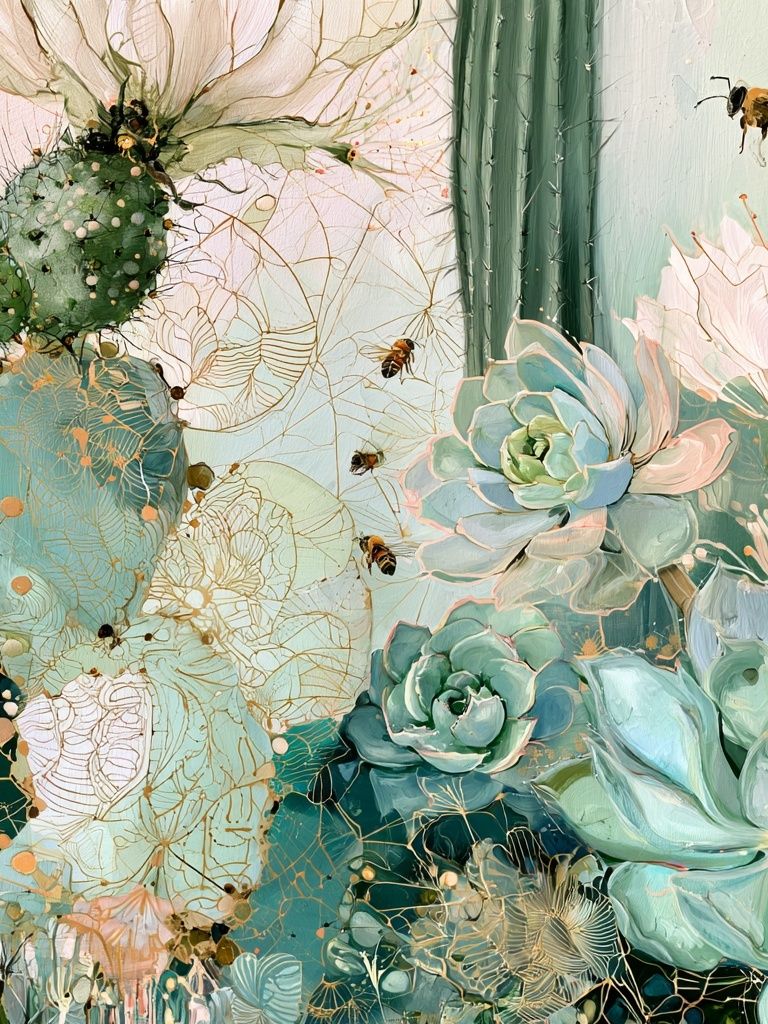 Succulent Garden Bee Illustration Poster. poster detail