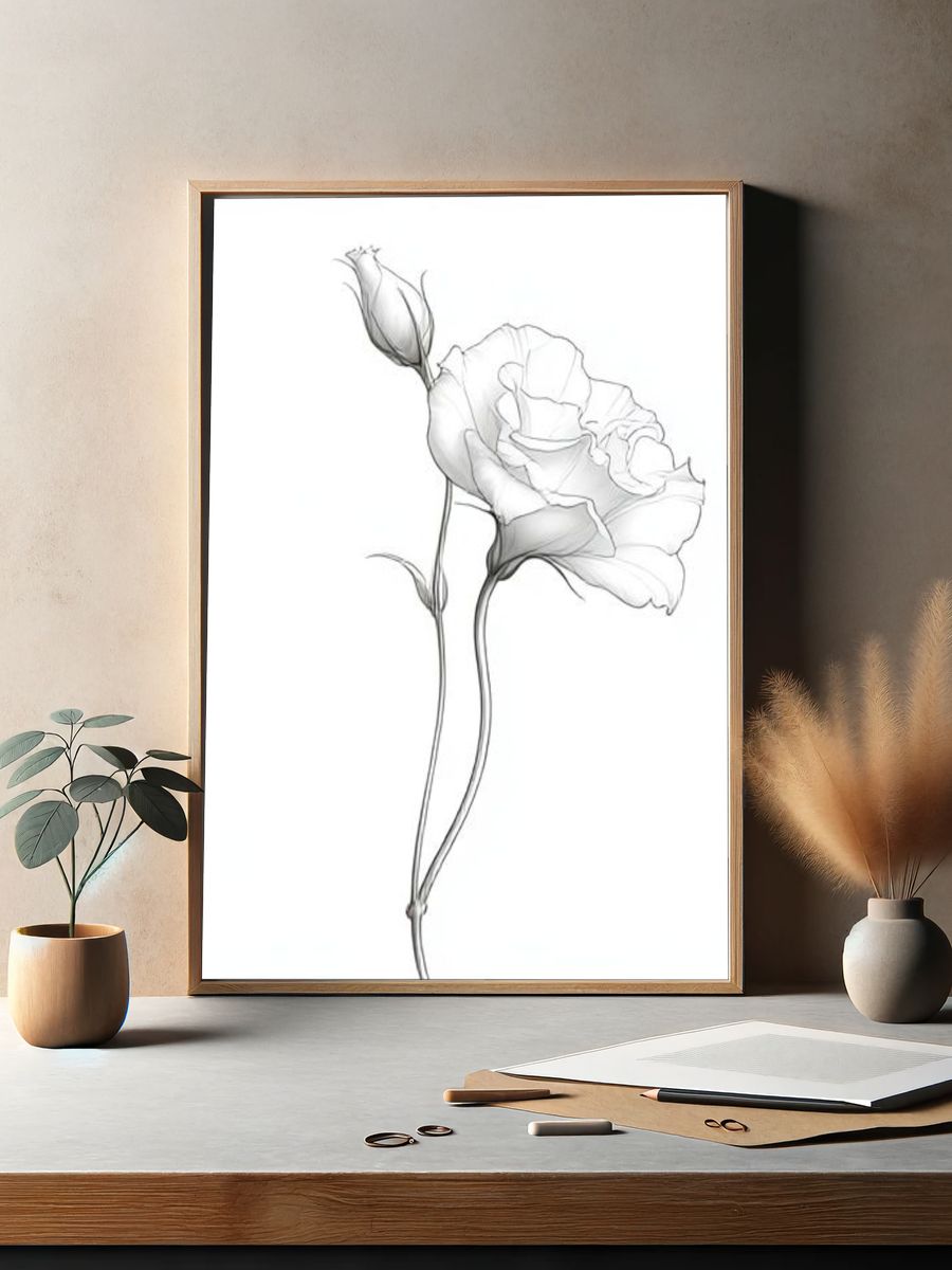 White Rose Line-Art Poster. — room view 2