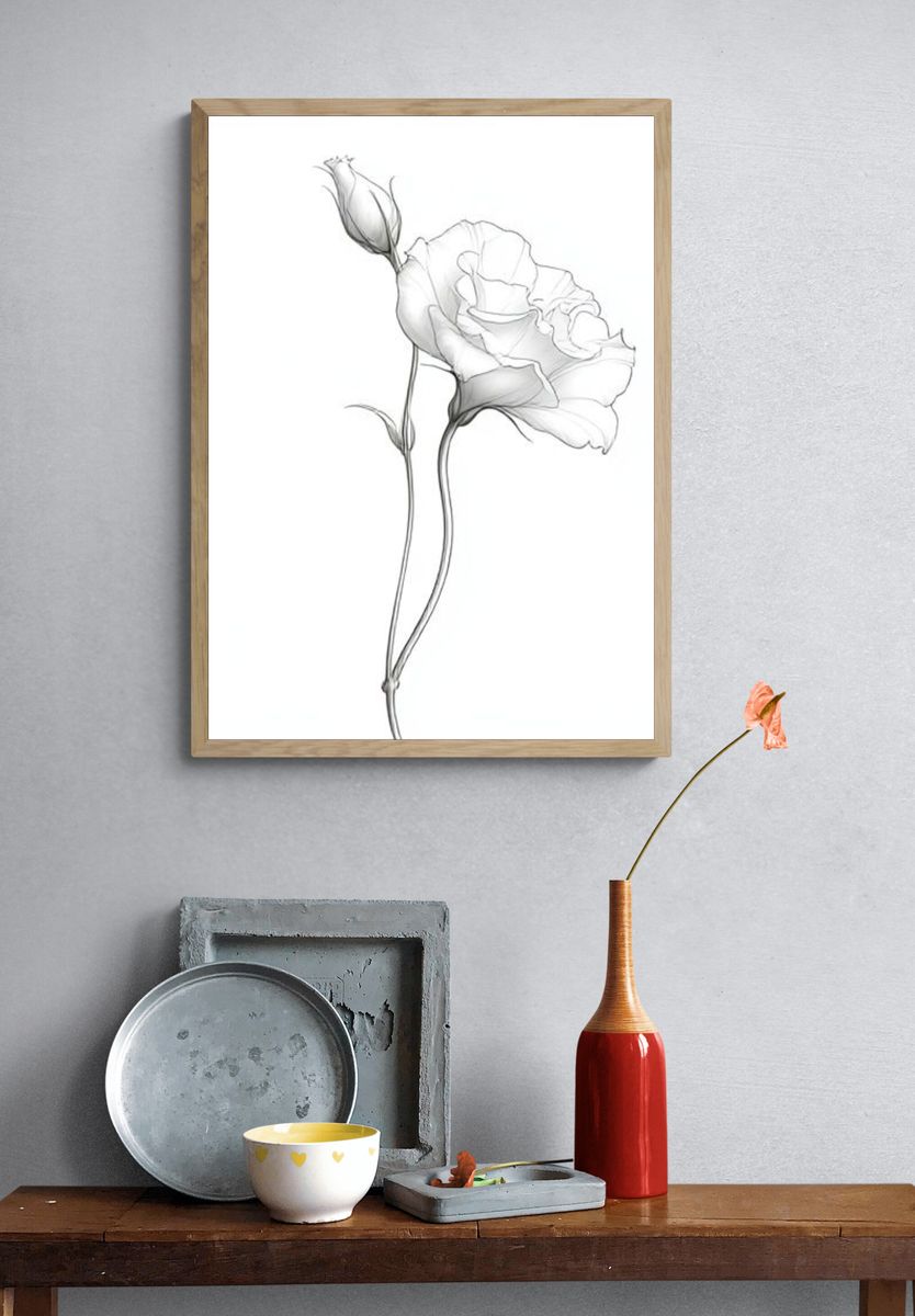 White Rose Line-Art Poster. — room view 3