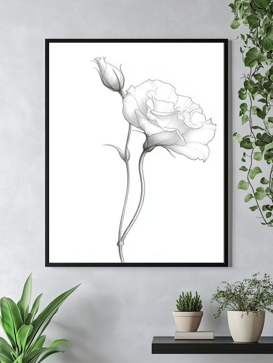 White Rose Line-Art Poster. — room view 4