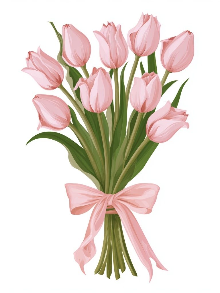 Pink Tulip Bouquet Illustration Poster. poster detail